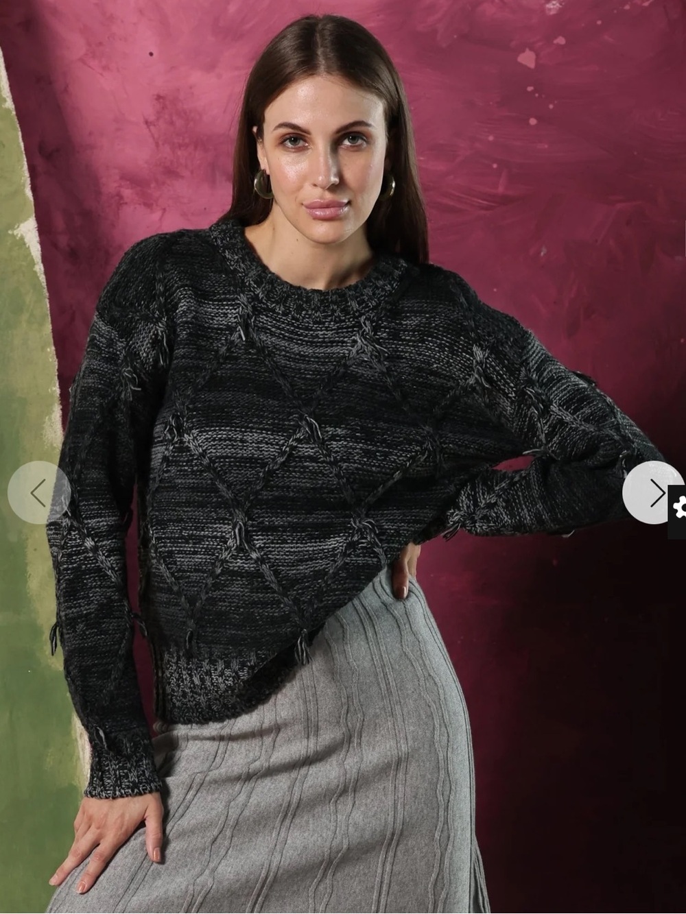 Maude Vivante Black Multi Luna Sweater 100% Cotton Poplin